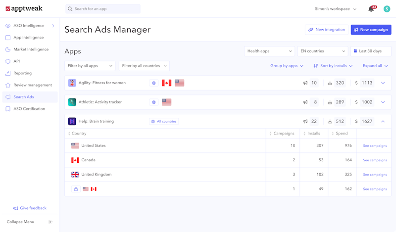 Search Ads Manager产品 - AppTweak